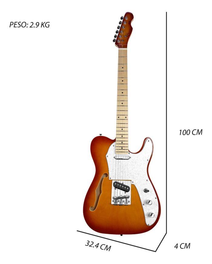 Guitarra Eléctrica Telecaster semi-hueca color sunburst - Imagen 2