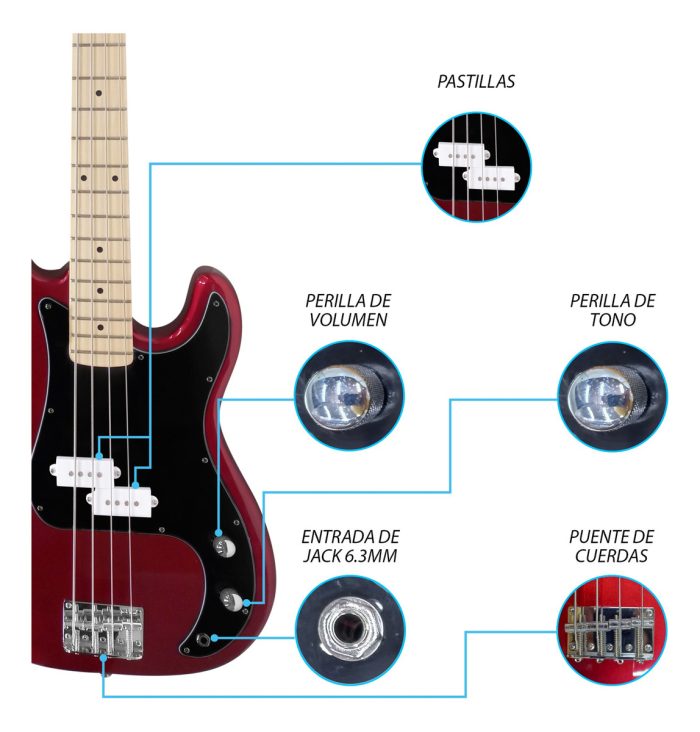 Bajo Eléctrico 4 Cuerdas con Amplificador y Accesorios PJ Bass - Imagen 3