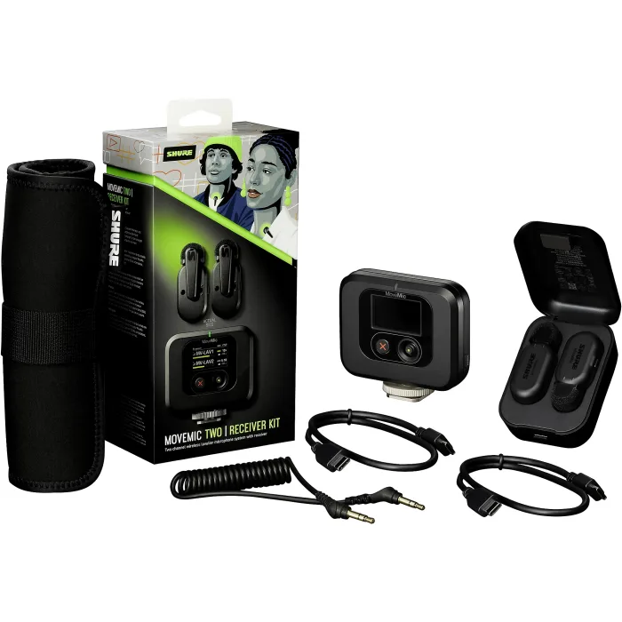 Shure MoveMic Kit: sistema de micrófono de solapa inalámbrico de dos canales con receptor MoveMic